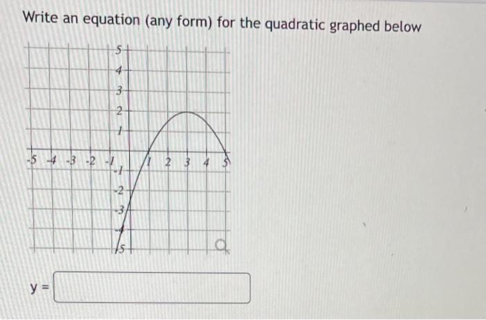 Write An Equation Any Form For The Quadratic Graphed Below 5 Y 3 2 5 4 3 2 1 123 2 3 4 Q 1