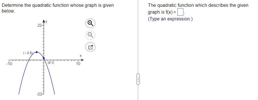 Determine The Quadratic Function Whose Graph Is Given Below 10 2 5 22 0 1 10 The Quadratic Function Which Descri 1