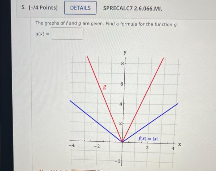 5 4 Points Details The Graphs Of F And G Are Given Find A Formula For The Function G G X 4 Sprecalc7 2 6 066 1