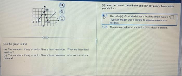 20 03 10 Use The Graph To Find A The Numbers If Any At Which F Has A Local Maximum What Are These Local Maxim 1