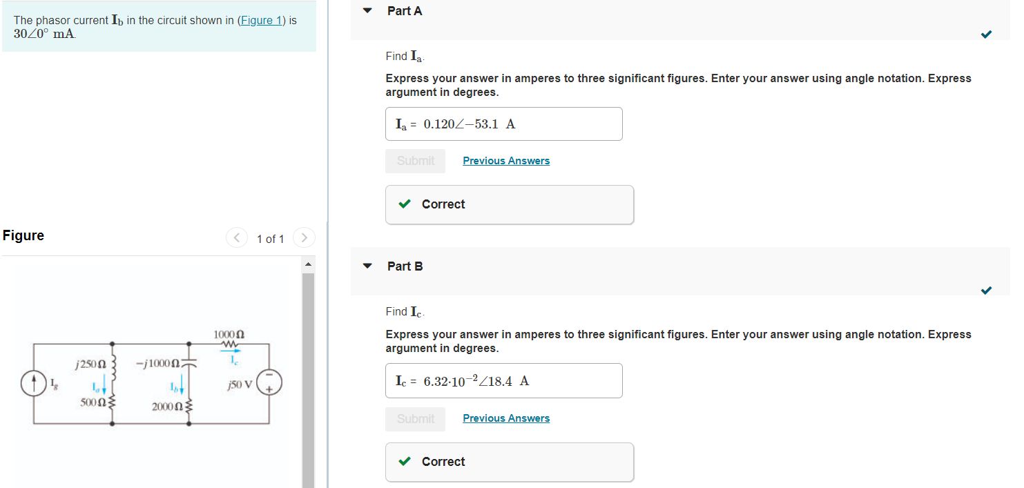Part A The Phasor Current Ip In The Circuit Shown In Figure 1 Is 30 20 Ma Find I Express Your Answer In Amperes To Th 1