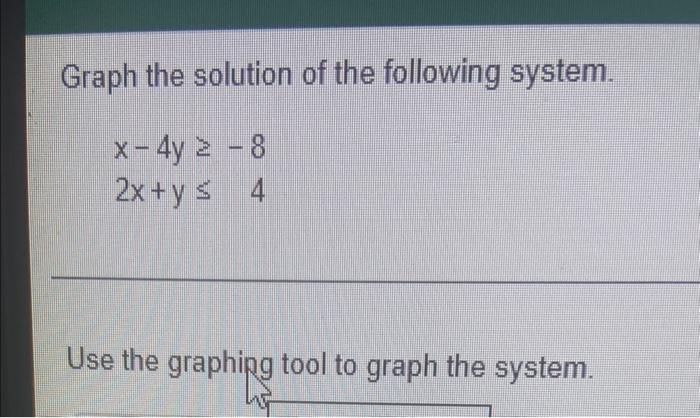 Graph The Solution Of The Following System X 4y 2 8 2x Y 4 Use The Graphing Tool To Graph The System Raphing 1
