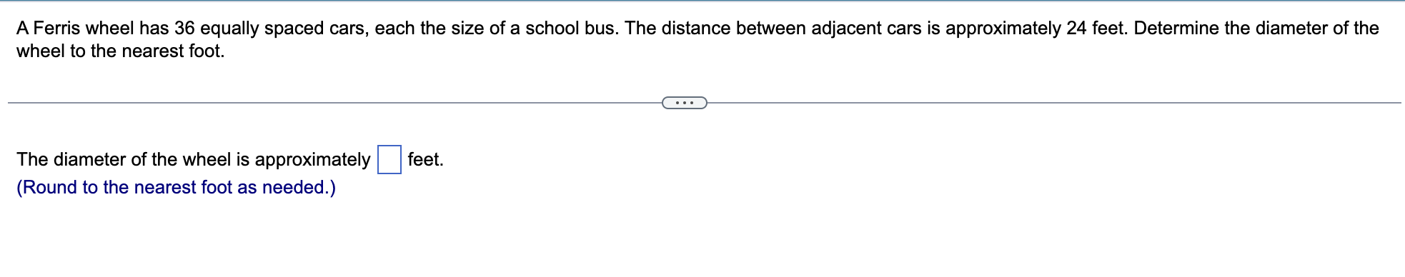 A Ferris Wheel Has 36 Equally Spaced Cars Each The Size Of A School Bus The Distance Between Adjacent Cars Is Approxim 1
