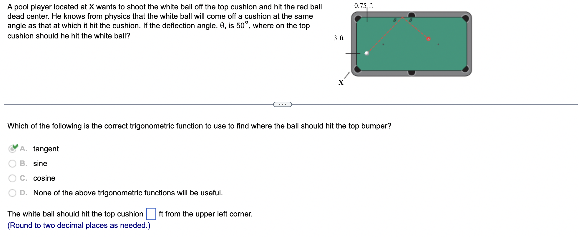A Pool Player Located At X Wants To Shoot The White Ball Off The Top Cushion And Hit The Red Ball Dead Center He Knows 1