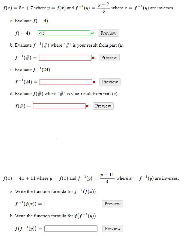F X 5x 7 Where Y F X And F Y A Evaluate F 4 F 4 13 B Evaluate F Where Is Your Result From Pa 1
