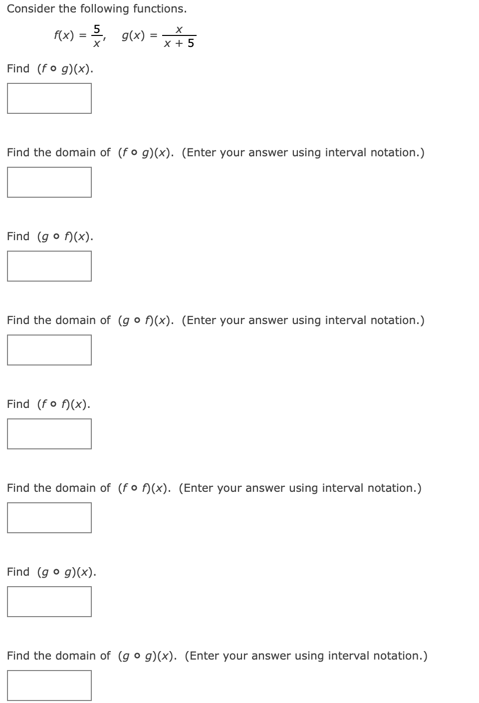Consider The Following Functions 5 G X X F X Find Fog X Find The Domain Of Fog X Enter Your Answer Using 1