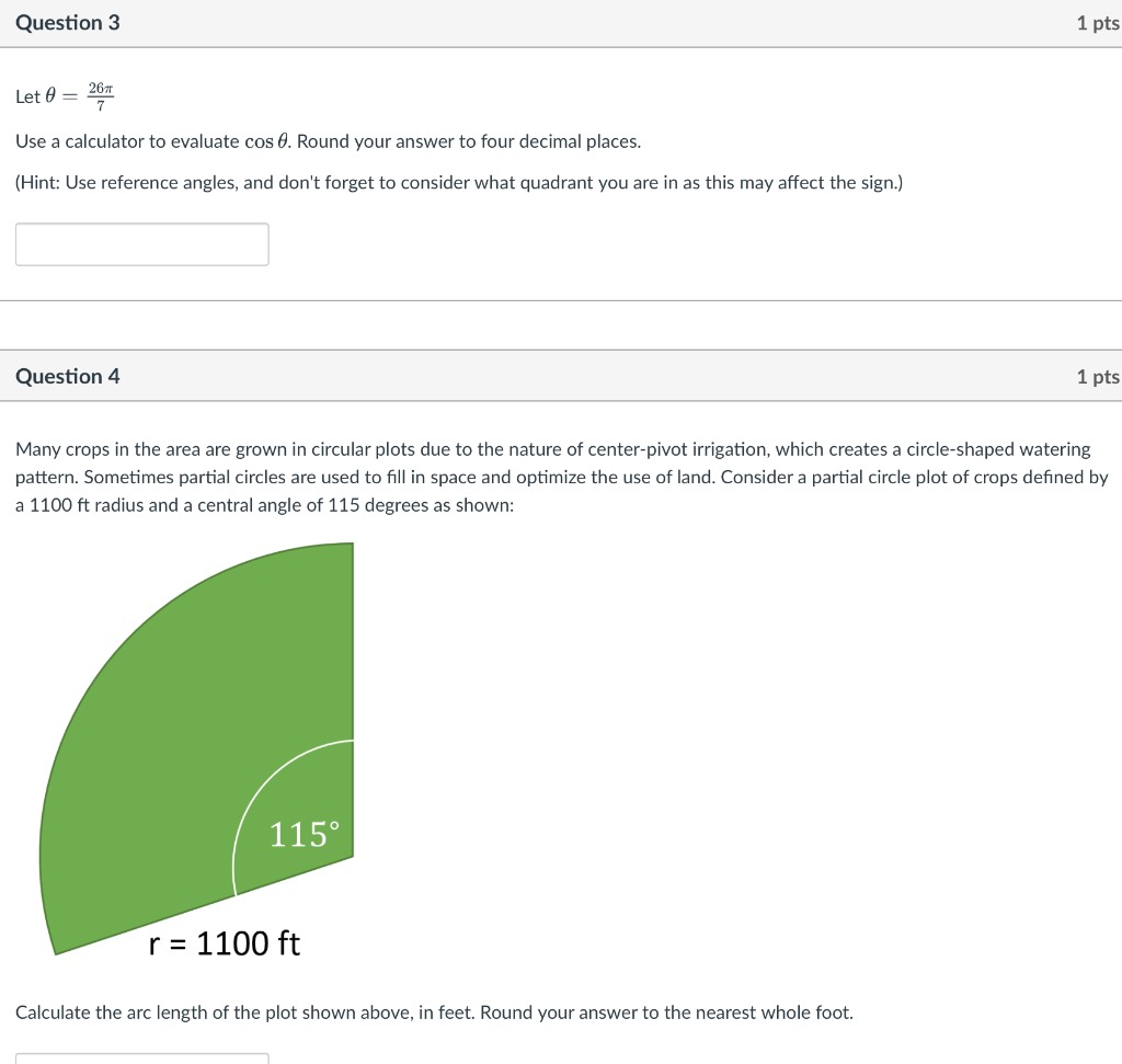 Question 3 Let 0 Use A Calculator To Evaluate Cos 0 Round Your Answer To Four Decimal Places Hint Use Reference An 1
