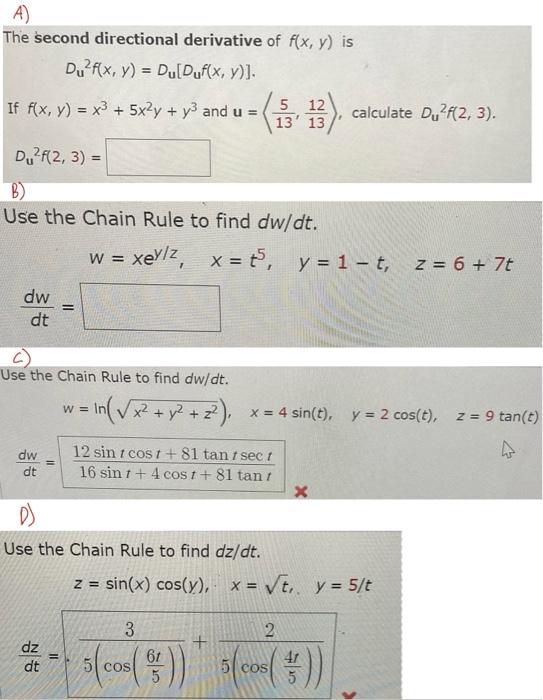 A The Second Directional Derivative Of F X Y Is Du2f X Y Du Duf X Y If F X Y X 5x Y Y And U D2f 2 1