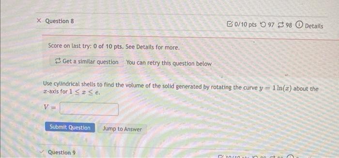 X Question 8 Score On Last Try 0 Of 10 Pts See Details For More Get A Similar Question You Can Retry This Question Be 1
