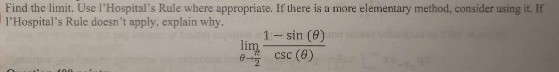 Find The Limit Use L Hospital S Rule Where Appropriate If There Is A More Elementary Method Consider Using It If L H 1