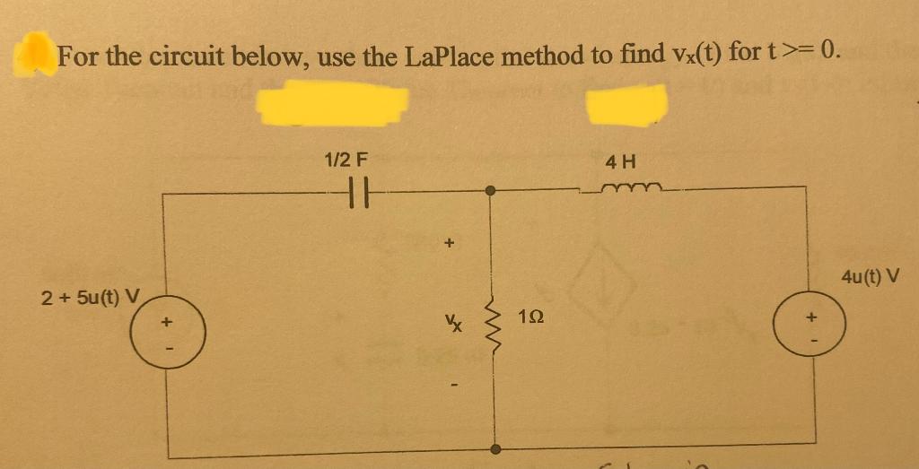 For The Circuit Below Use The Laplace Method To Find Vx T For T 0 1 2 F 4h Hh M 4u T V 2 5u T V 122 1