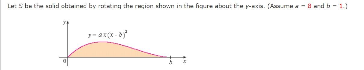 Let S Be The Solid Obtained By Rotating The Region Shown In The Figure About The Y Axis Assume A 8 And B 1 Y 0 Y 1