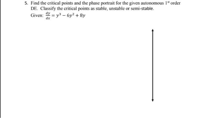 5 Find The Critical Points And The Phase Portrait For The Given Autonomous 1st Order De Classify The Critical Points A 1