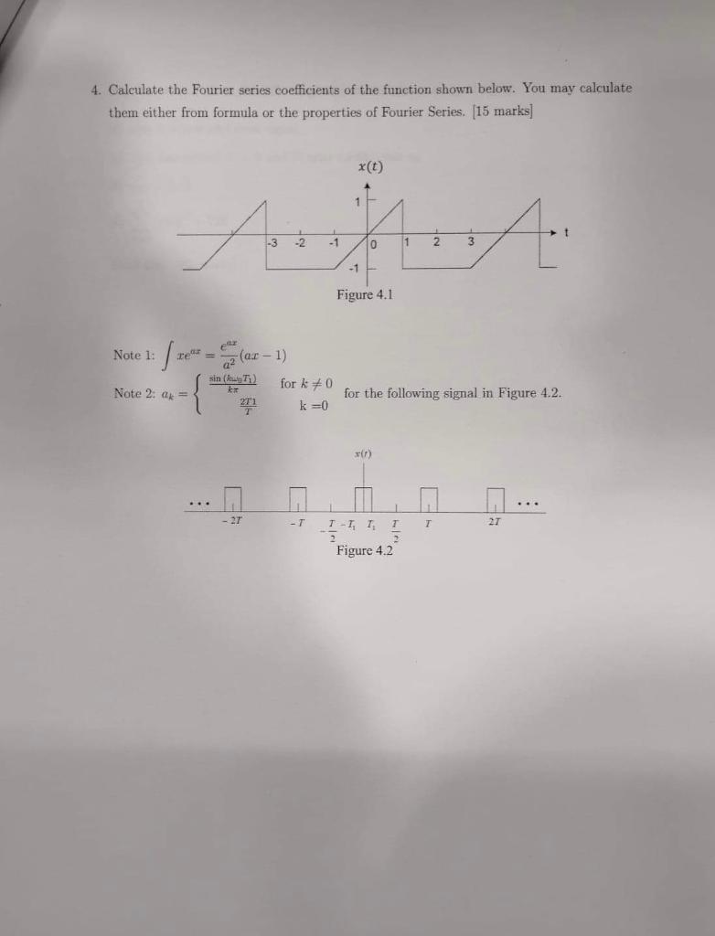 4 Calculate The Fourier Series Coefficients Of The Function Shown Below You May Calculate Them Either From Formula Or 1