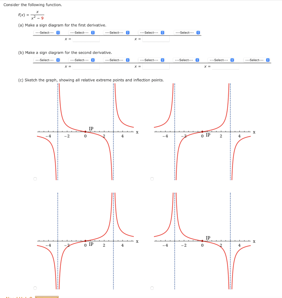 Consider The Following Function X 9 F X A Make A Sign Diagram For The First Derivative Select Select 1