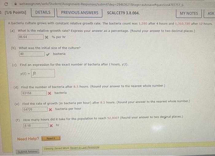 Webassign Net Web Student Assignment Responses Submit Dep 294636218tags Autosave Previous Answers Scalcet9 3 8 004 C D 1