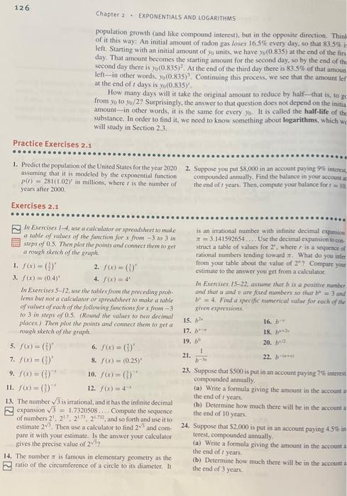 126 Exercises 2 1 R Chapter 2 1 F X 3 F X 0 4 Exponentials And Logarithms Practice Exercises 2 1 1 Pred 1