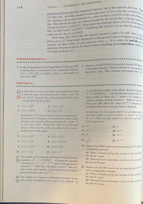 126 Exercises 2 1 R Chapter 2 1 F X 3 F X 0 4 Exponentials And Logarithms Practice Exercises 2 1 1 Pred 3