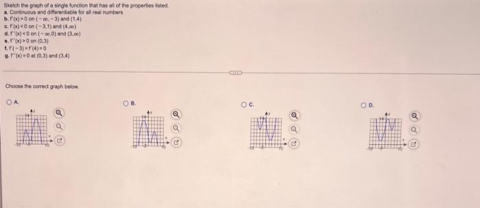 Sketch The Graph Of A Single Function That Has All Of The Properties Listed A Continuous And Differentiable For All Re 1