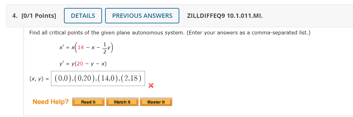 4 0 1 Points Details Previous Answers Zilldiffeq9 10 1 011 Mi Find All Critical Points Of The Given Plane Autonomous 1