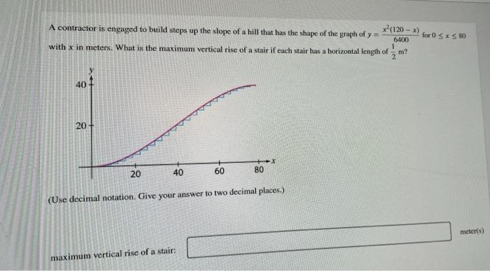 A Contractor Is Engaged To Build Steps Up The Slope Of A Hill That Has The Shape Of The Graph Of Y 1 With X In Meters 1