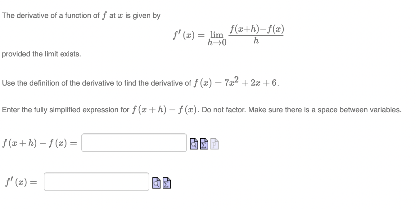 The Derivative Of A Function Of Fat X Is Given By Provided The Limit Exists F X H F X F X Lim F X H F X H Us 1