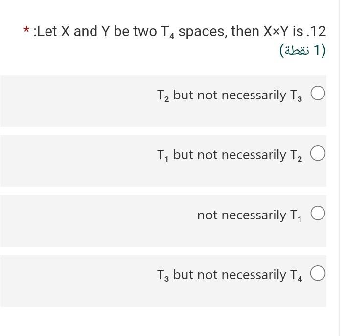 Let X And Y Be Two Ta Spaces Then Xxy Is 12 1 T2 But Not Necessarily T3 O T But Not Necessarily T O Not Necessari 1