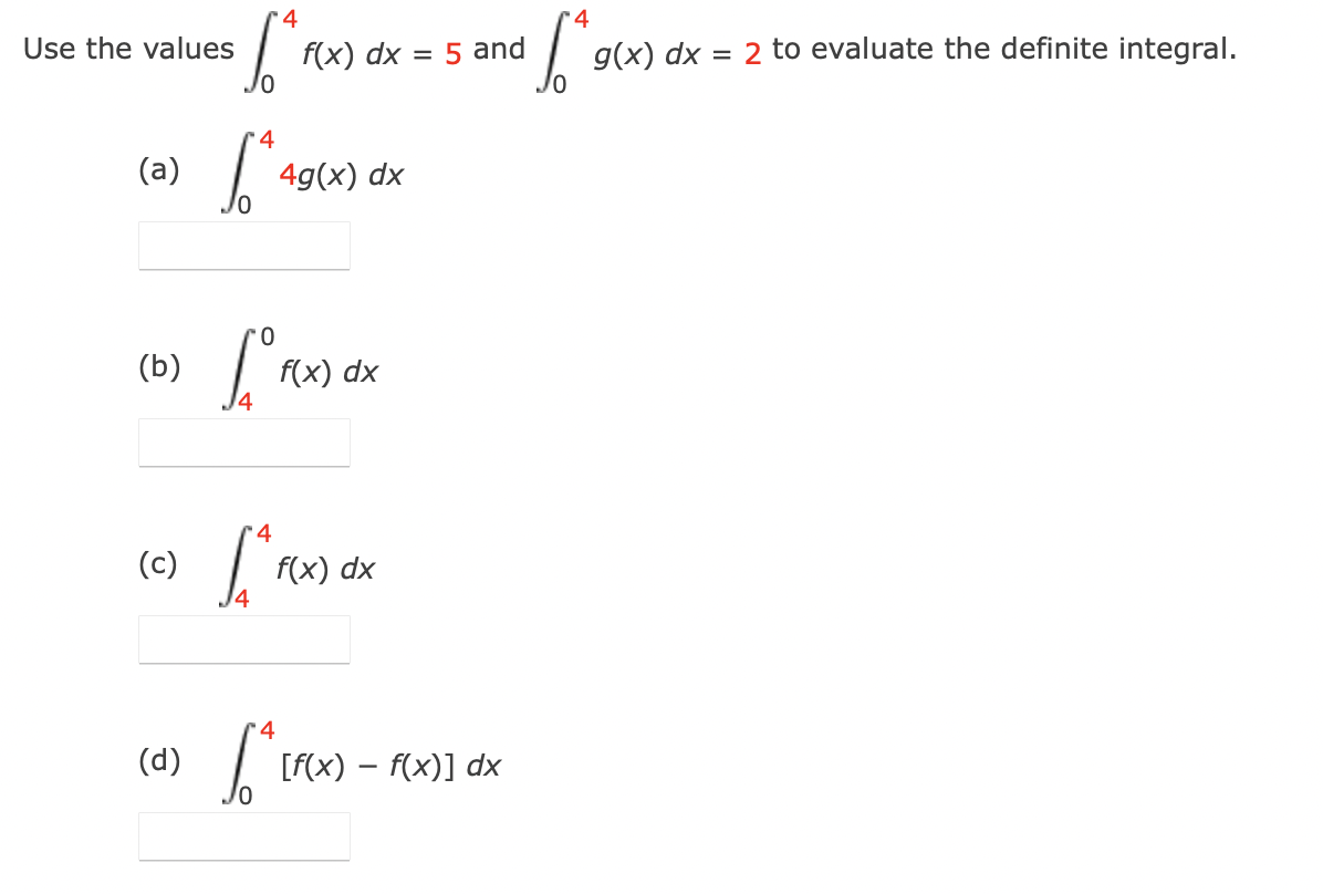 Use The Values A B C 4 D F X Dx 49 4g X Dx Flx F X Dx 4 F F X Dx 4 Fcx 5 And F X F X D 1