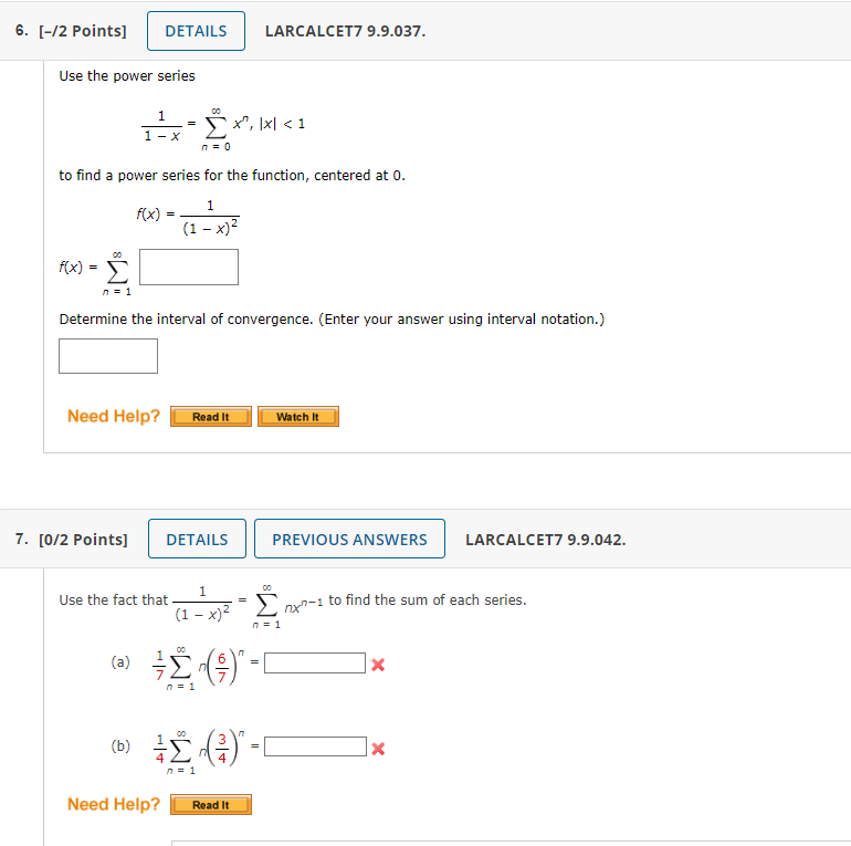 6 2 Points Details Use The Power Series F X To Find A Power Series For The Function Centered At 0 1 1 X 00 1