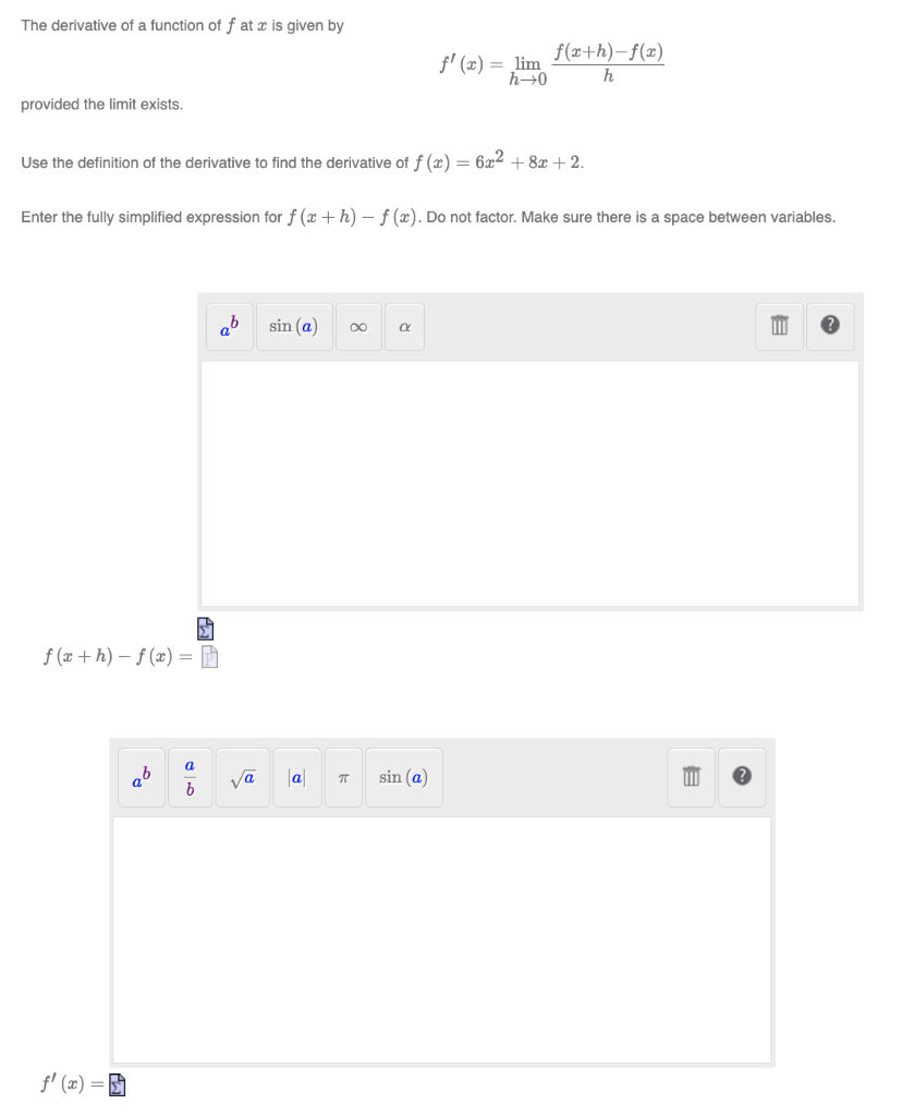 The Derivative Of A Function Of Fat X Is Given By Provided The Limit Exists F X H F X Use The Definition Of The Der 1