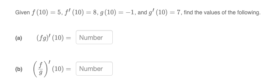 Given F 10 5 F 10 8 G 10 1 And G 10 7 Find The Values Of The Following A B Fg 10 1