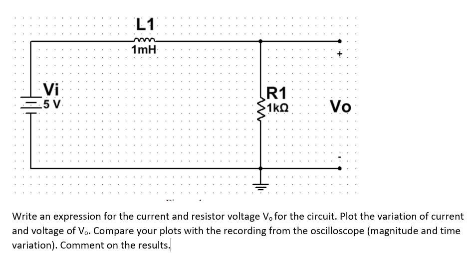 L1 1mh Vi 5 V R1 1k12 P Vo Write An Expression For The Current And Resistor Voltage V For The Circuit Plot The Va 1