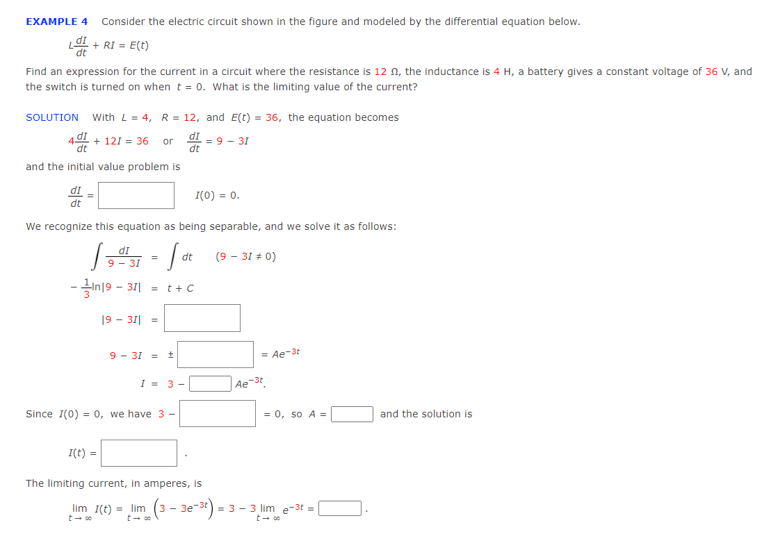 Example 4 Consider The Electric Circuit Shown In The Figure And Modeled By The Differential Equation Below Di Dt Ri 1