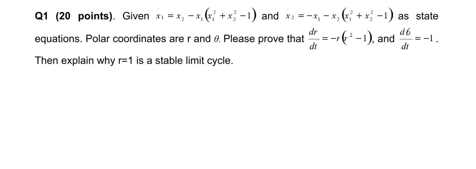 2 Q1 20 Points Given X1 X X X Xz 1 And X2 X X X Xz 1 X2 Xz 1 As State Equations P 1