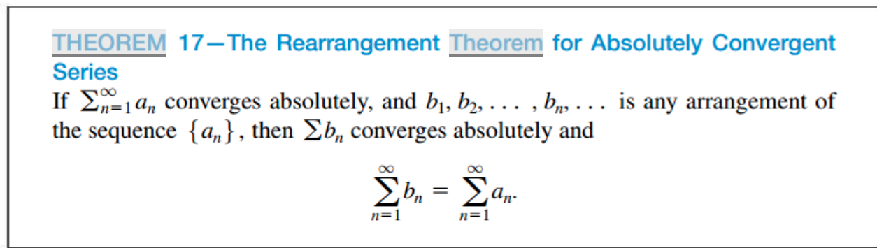 Theorem 17 The Rearrangement Theorem For Absolutely Convergent Series If E 1an Converges Absolutely And B B 1
