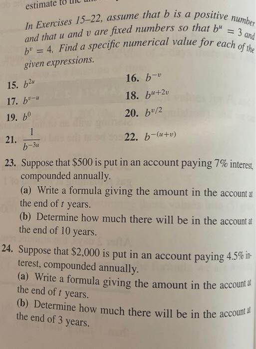 Estimate In Exercises 15 22 Assume That B Is A Positive Number And That U And V Are Fixed Numbers So That B 3 And B 1