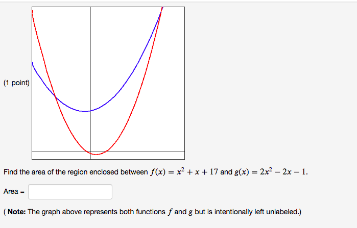 1 Point Find The Area Of The Region Enclosed Between F X X X 17 And G X 2x 2x 1 Area Note The Gra 1