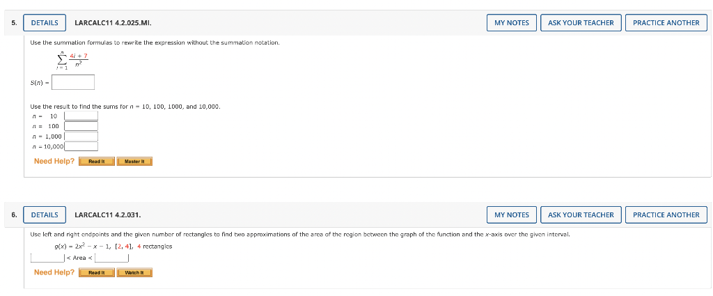 5 6 Details Larcalc11 4 2 025 Mi Use The Summation Formulas To Rewrite The Expression Without The Summation Notation 1