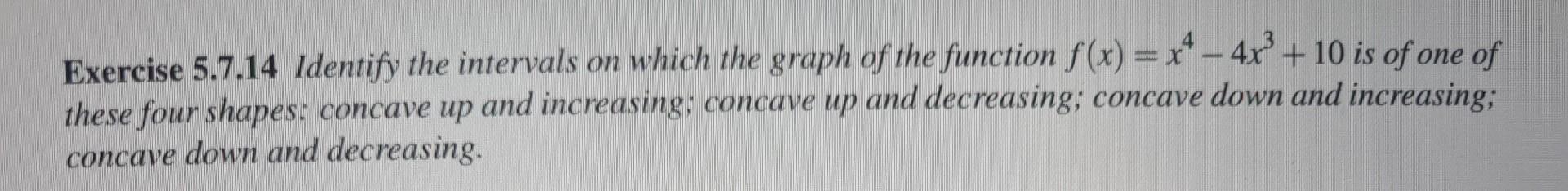 Exercise 5 7 14 Identify The Intervals On Which The Graph Of The Function F X X 4x 10 Is Of One Of These Four Sh 1