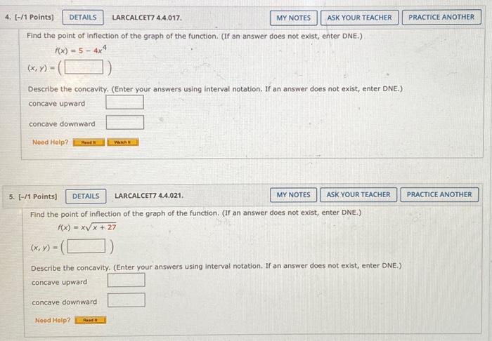 4 1 Points Details Larcalcet7 4 4 017 Find The Point Of Inflection Of The Graph Of The Function If An Answer Doe 1