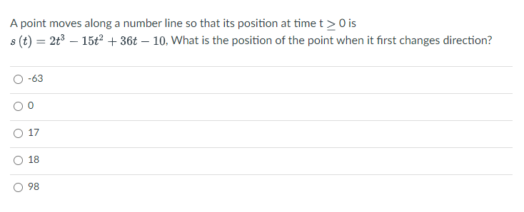 A Point Moves Along A Number Line So That Its Position At Time T 0 Is S T 2t 15t 36t 10 What Is The Posit 1
