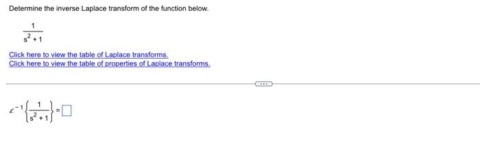 Determine The Inverse Laplace Transform Of The Function Below S 1 Click Here To View The Table Of Laplace Transforms 1