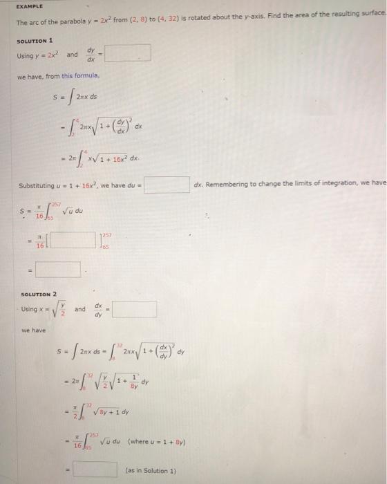 Example The Arc Of The Parabola Y 2x2 From 2 8 To 4 32 Is Rotated About The Y Axis Find The Area Of The Resulti 1