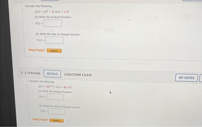 Consider The Following G X A Write The Product Function F X A 2x 3 H X 1 2 B Write The Rate Of Change Func 1