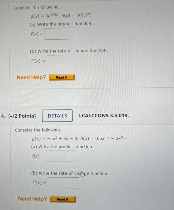 Consider The Following G X 3e9 5x H X 3 9 5 A Write The Product Function F X B Write The Rate Of Cha 1