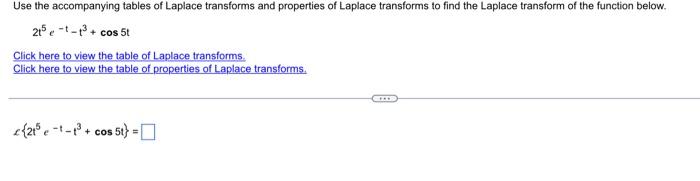 Use The Accompanying Tables Of Laplace Transforms And Properties Of Laplace Transforms To Find The Laplace Transform Of 1