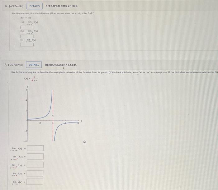 6 3 Points For The Function Find The Following If An Answer Does Not Exist Enter Dne Pex 1 0 Use 7 5 1