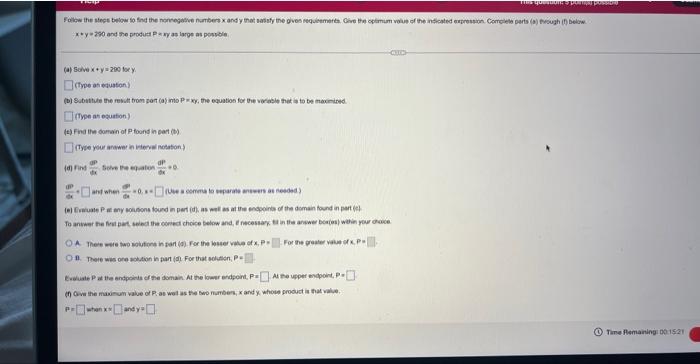 Folow The Steps Below To Find The Neenegalive Numbers And Y That Satisfy The Given Requirements Give The Optimum Value 2