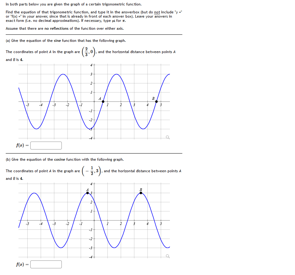 In Both Parts Below You Are Given The Graph Of A Certain Trigonometric Function Find The Equation Of That Trigonometric 1