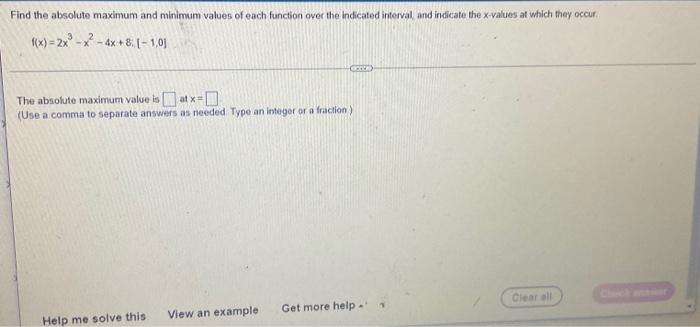 Find The Absolute Maximum And Minimum Values Of Each Function Over The Indicated Interval And Indicate The X Values At 1